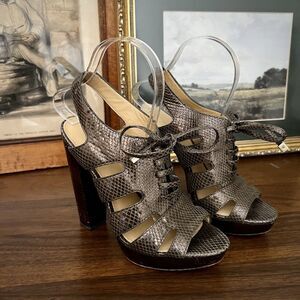 COACH Moreen Women's Gray Metallic Lace Up Slingback Leather Heels Sandals Sz 7B
